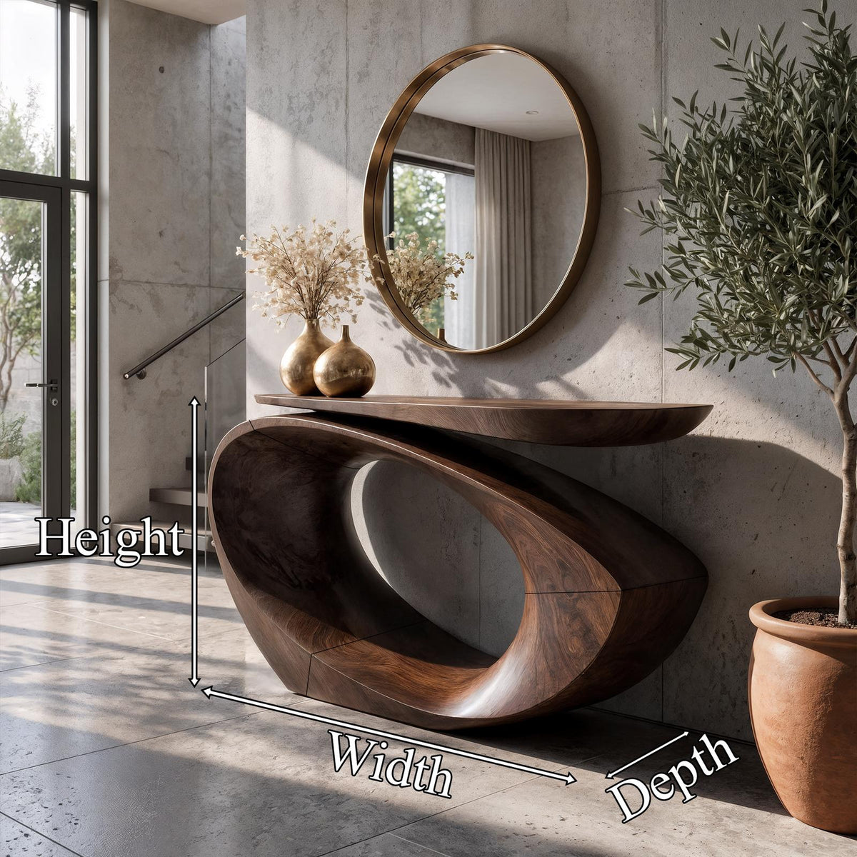 Sculptural Console Table Asymmetrical Hollow Oval Base Design For Foyer SINLKICS688