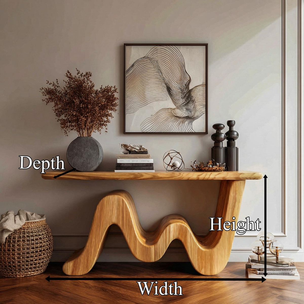 Wave Console Table Solid Wood Soft Curved Shape Living Room And Entryway