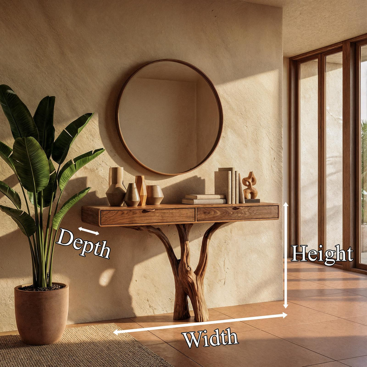 Sculptural Tree Console Table, Solid Wood Branch Pedestal Entryway Sofa Table for Living Room