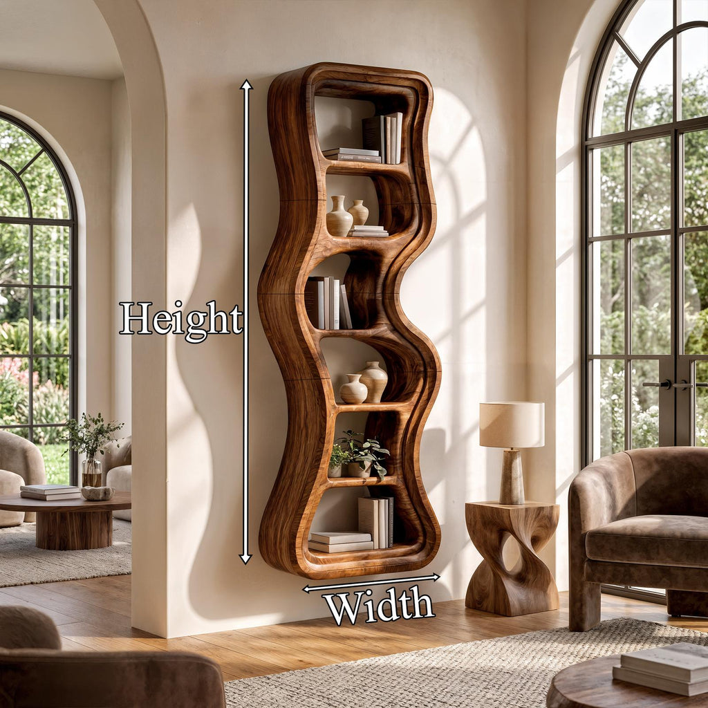 Modern Bookshelf Handcrafted Sculptural Design For Living Room