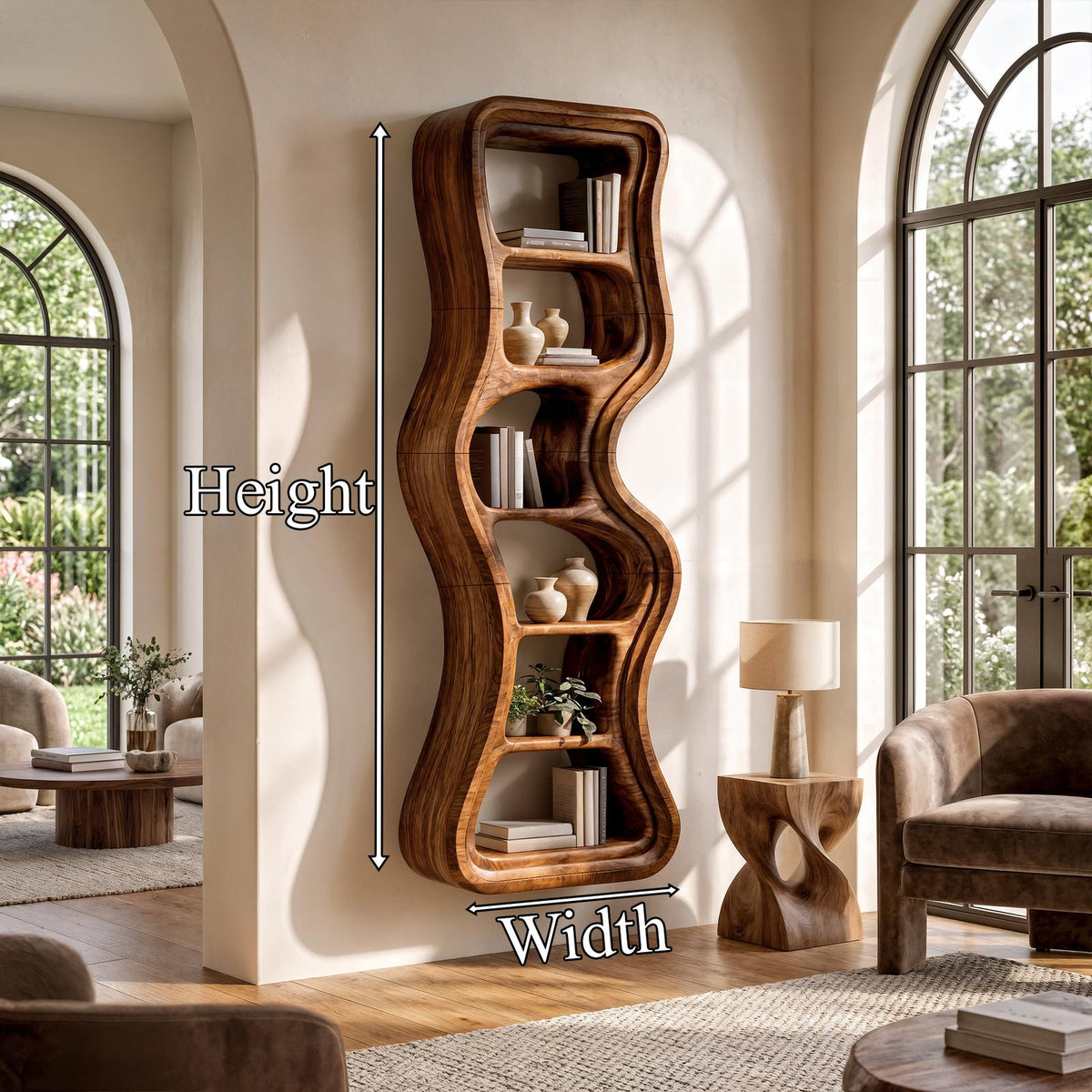 Modern Bookshelf Handcrafted Sculptural Design For Living Room