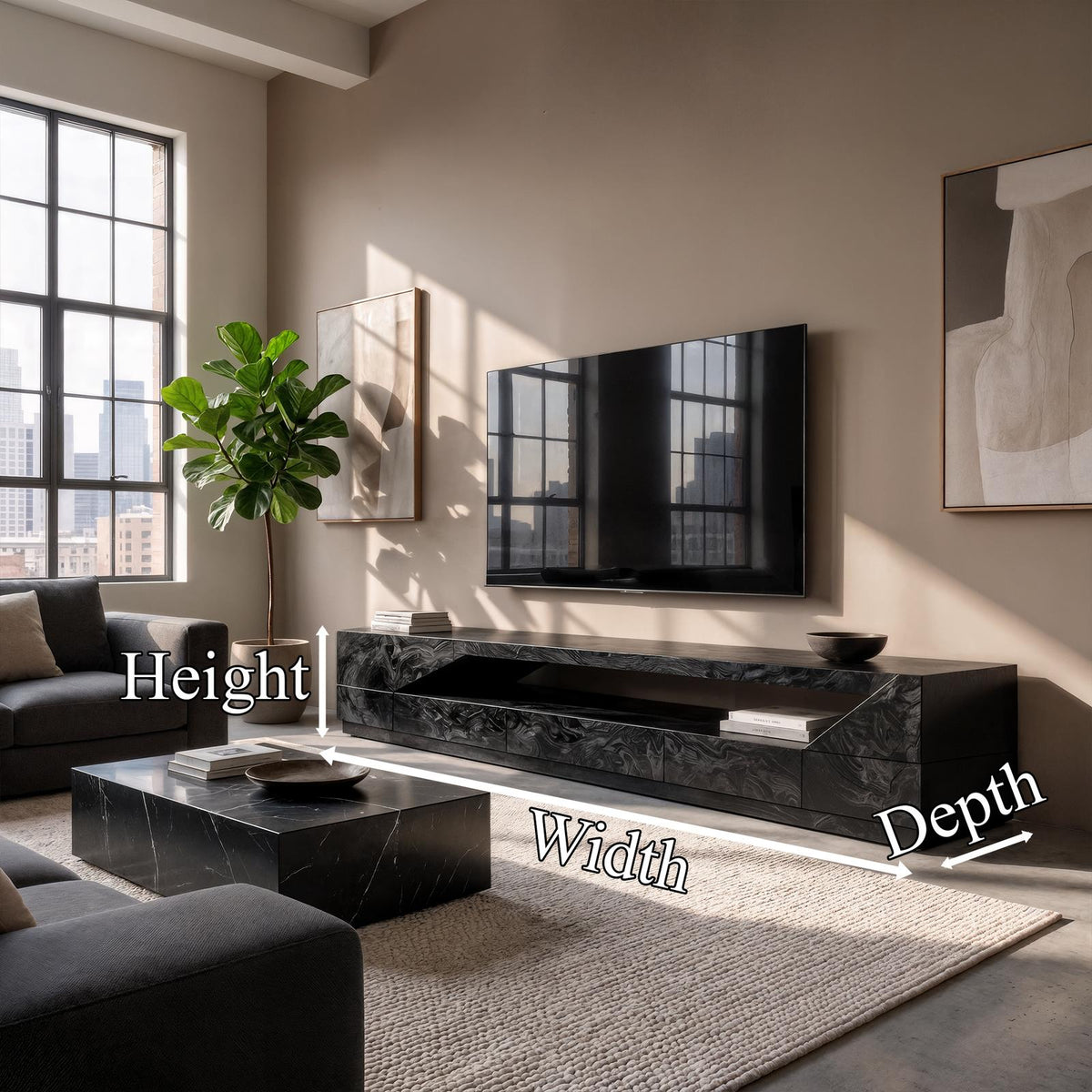 Minimal TV Console with Natural Wood Grain, Modern Wooden Media Cabinet Sideboard