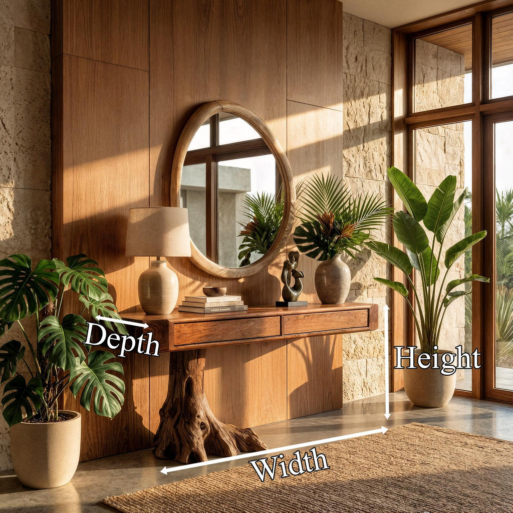 Rustic Tree Root Console Table, Solid Wood Natural Slab Entryway Sofa Table for Foyer & Hallway