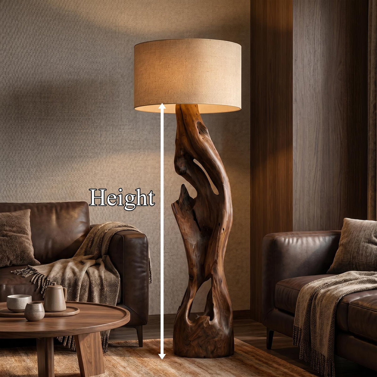 Sculptural Floor Lamp with Solid Wood Open Form Design, Modern Tall Standing Light