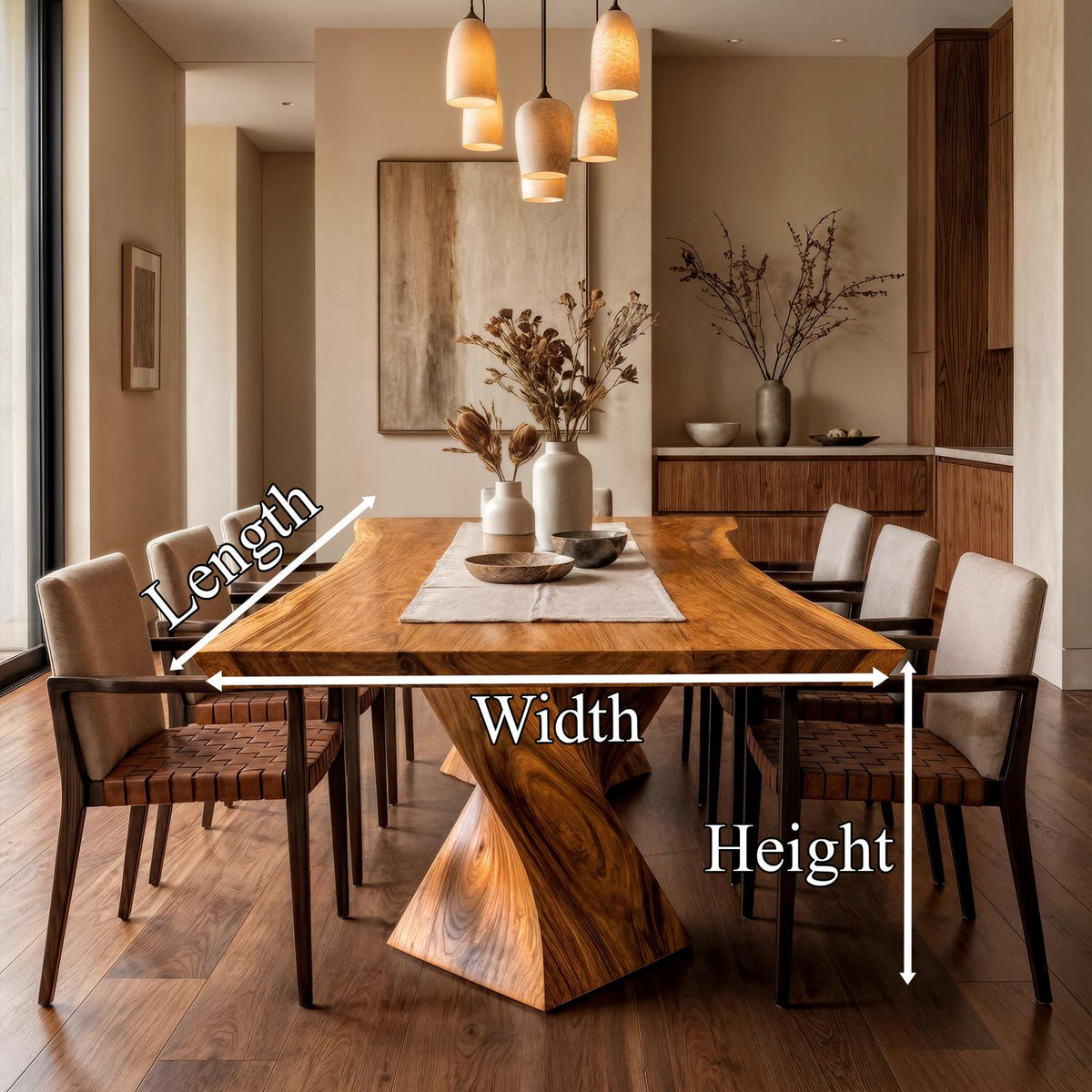 Spry Interior Sculptural X Base Dining Table, Handcrafted Solid Wood Kitchen & Dining Room Table, Architectural Design, SINLKIDT166