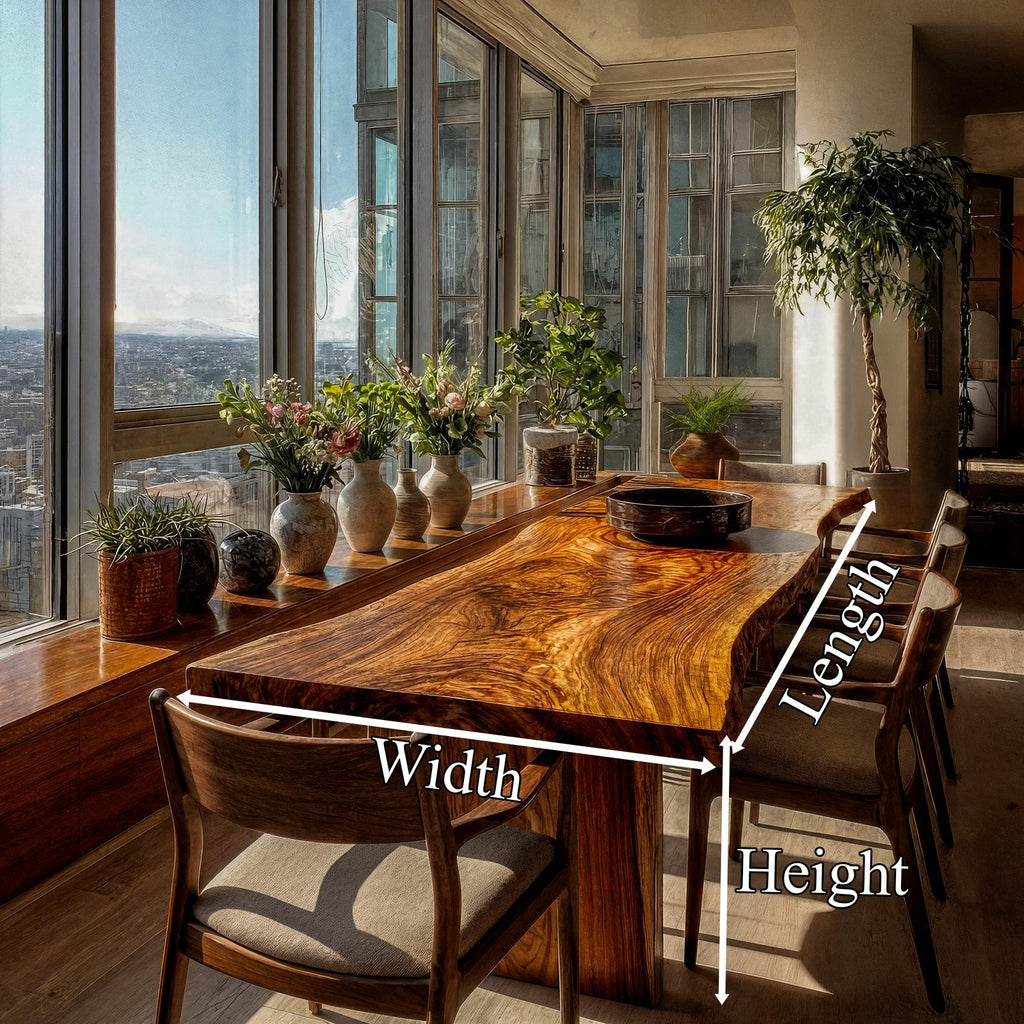 Rustic Live Edge Dining Table, Solid Wood Natural Slab Kitchen & Dining Room Table, Farmhouse Design