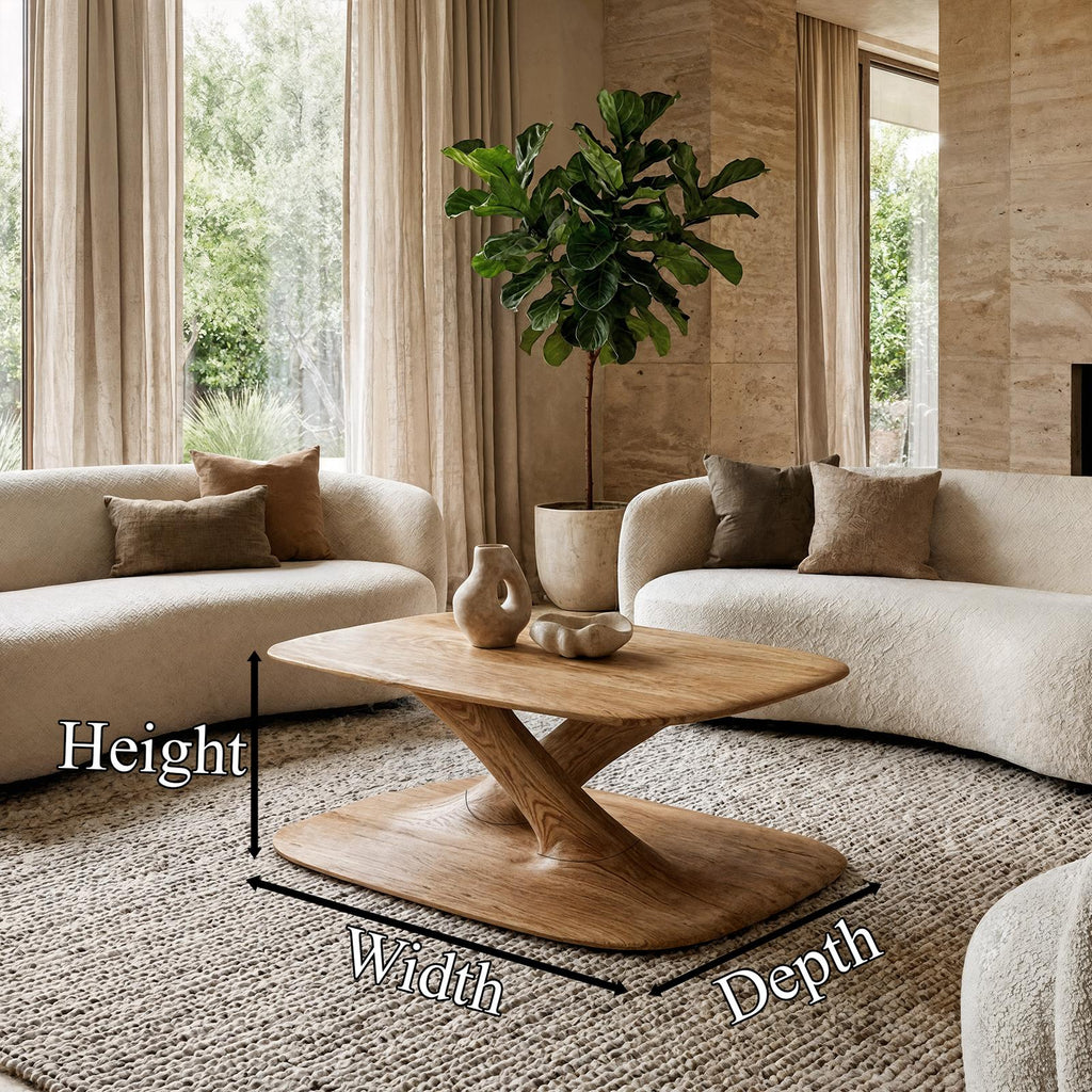 Modern Curved Coffee Table, Solid Wood Wave Accent Center Table for Cozy Living Room and Lounge