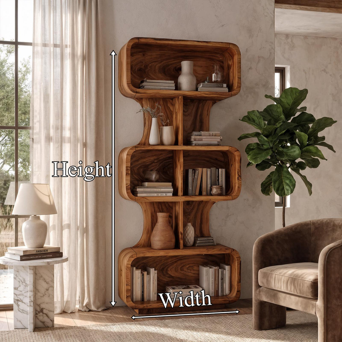 Mid Century Bookshelf Handcrafted Solid Wood Design For Home Office