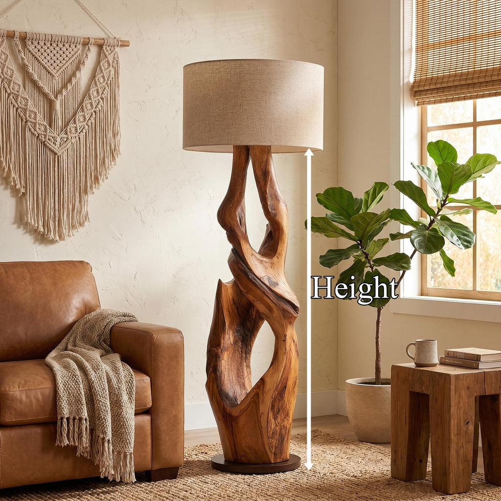 Contemporary Organic Floor Lamp with Artistic Hollow Wood Structure, Luxury Standing Light