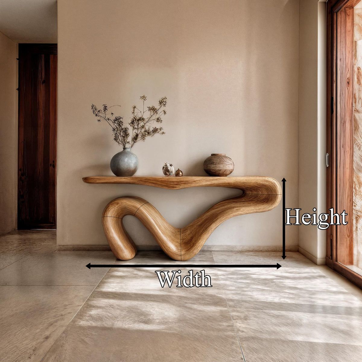 Organic Modern Sculptural Console Table, Solid Wood Curved Entryway & Living Room Accent Sofa Table