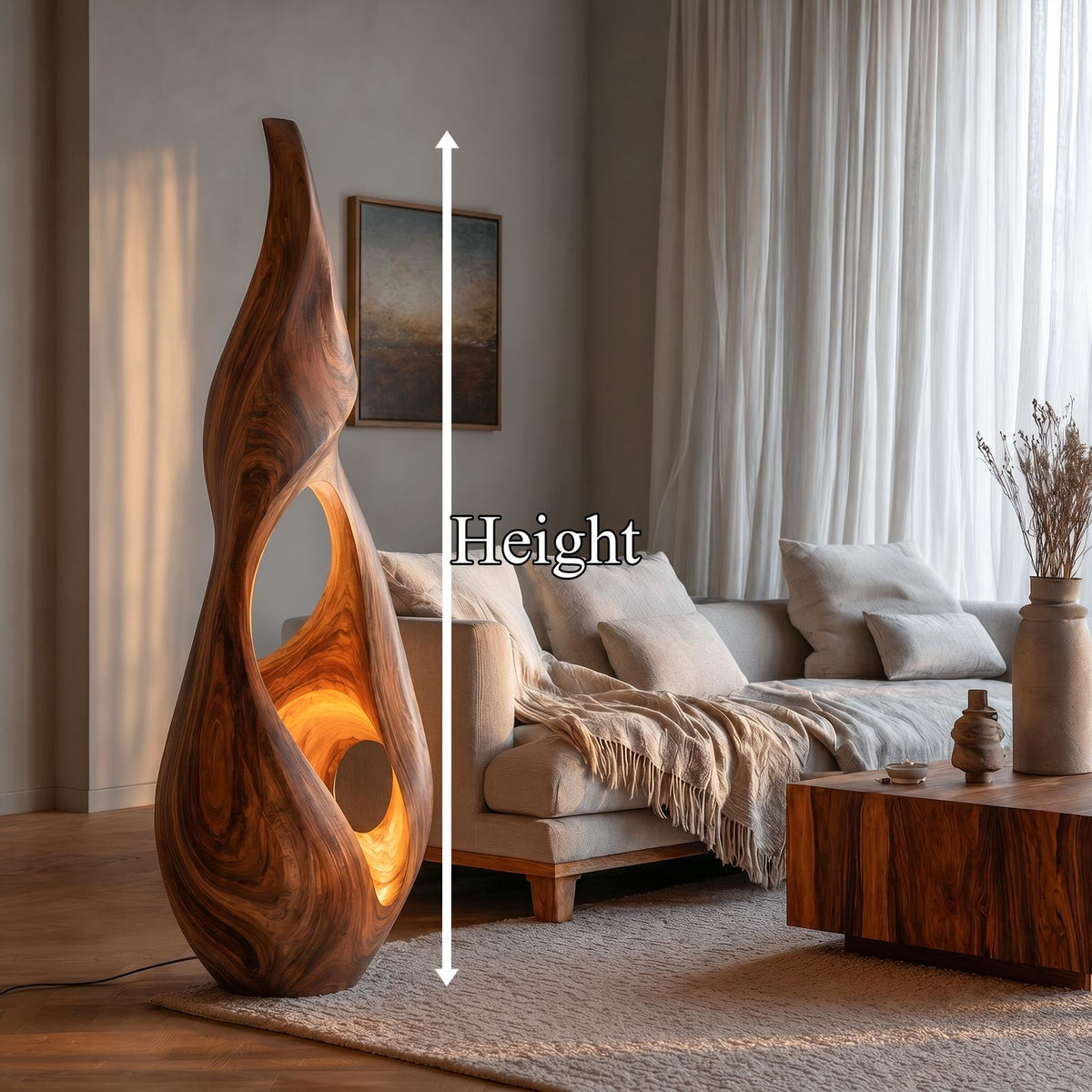 Nature-Inspired Floor Lamp with Sculptural Solid Wood Form, Artistic Standing Corner Light