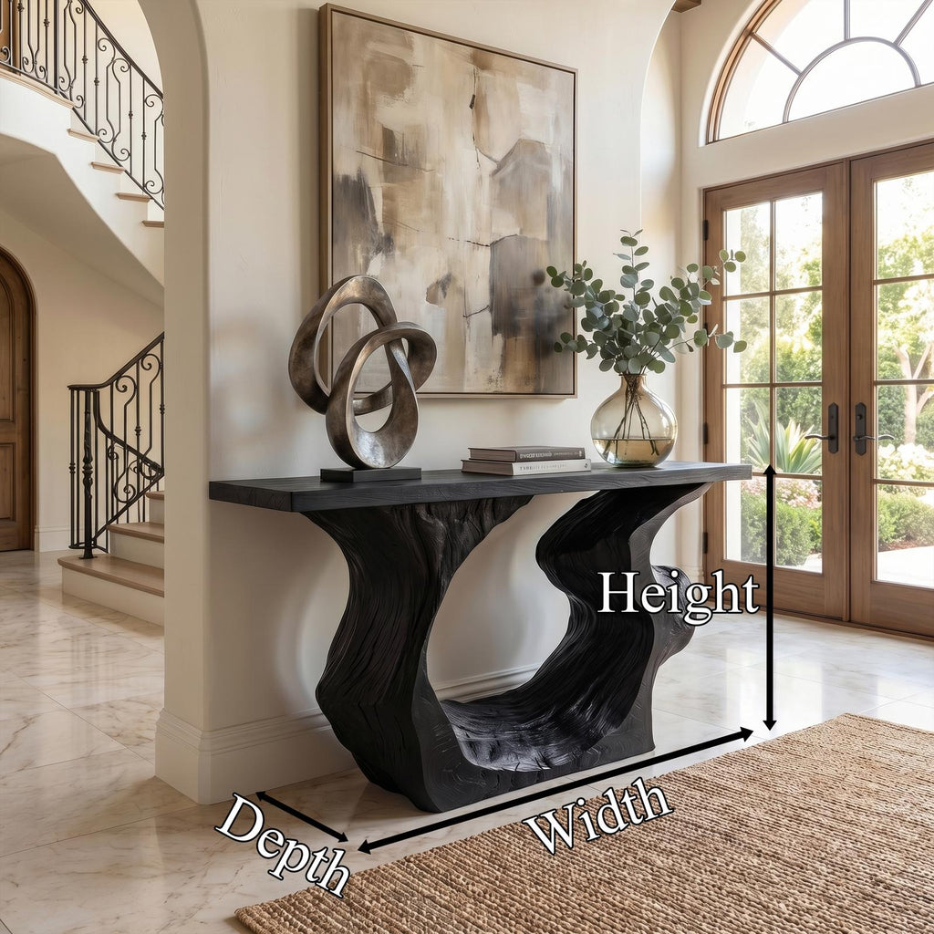 Sculptural Console Table, Modern Solid Wood Entryway Sofa Table & Accent Hallway Credenza