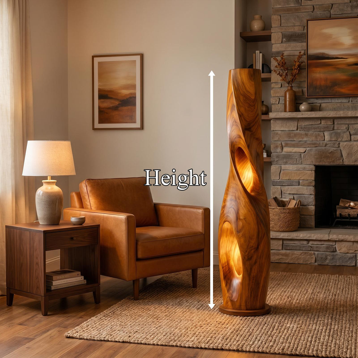 Modern Sculptural Floor Lamp with Hollow Solid Wood Design, Artistic Standing Light