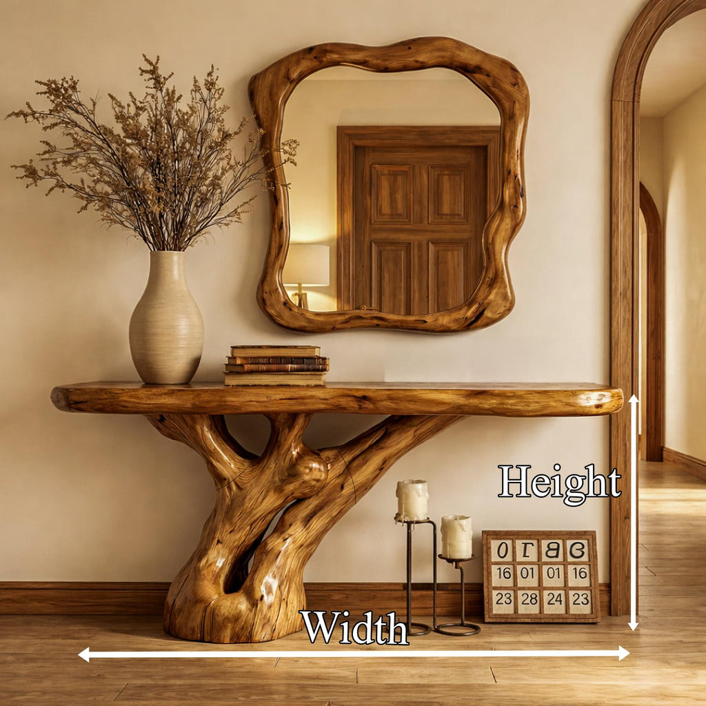 Spry Interior Rustic Tree Root Console Table, Natural Live Edge Solid Wood Entryway Table & Sofa Accent Credenza, SINLKICS570
