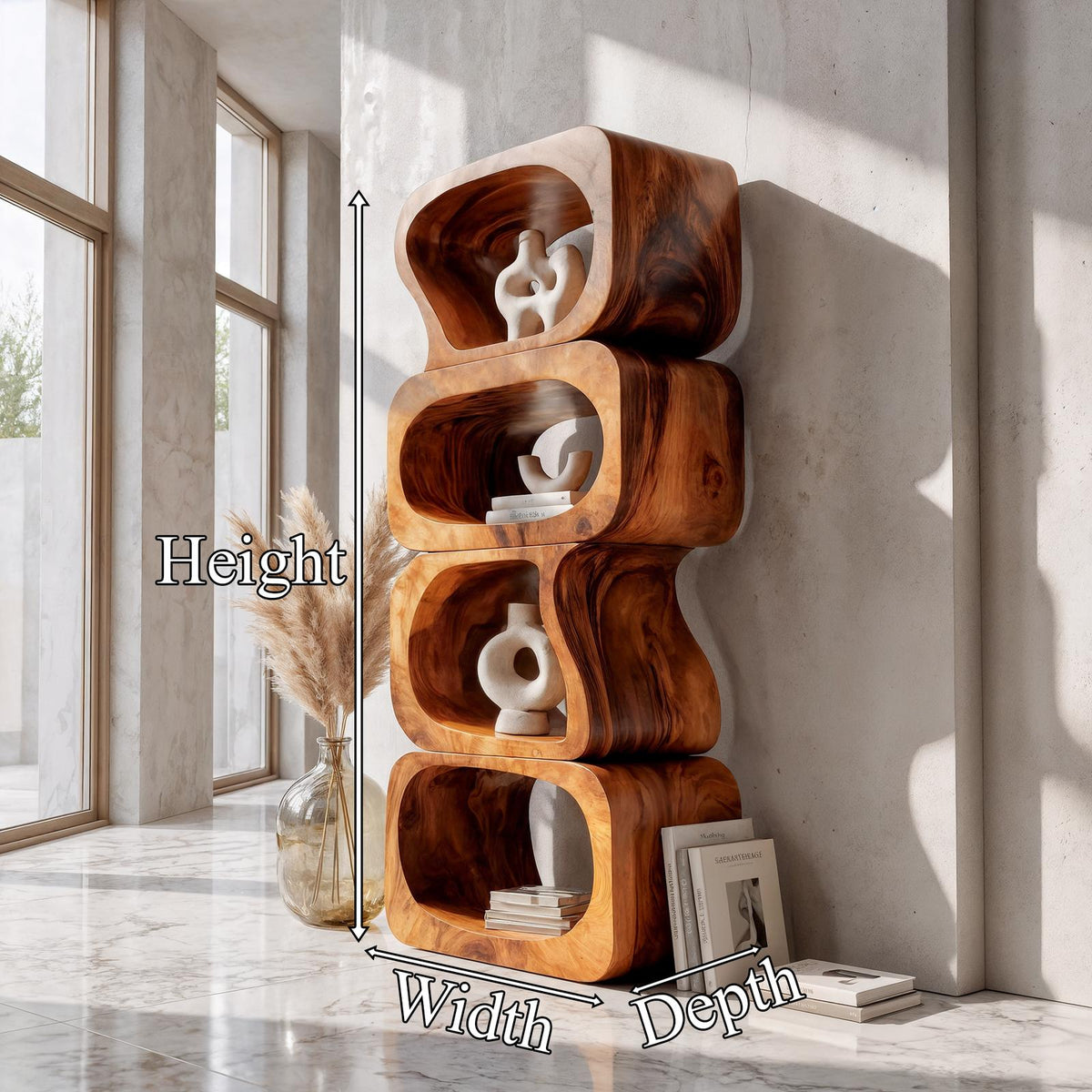 Statement Bookshelf Handcrafted Sculptural Cube Design For Living Room