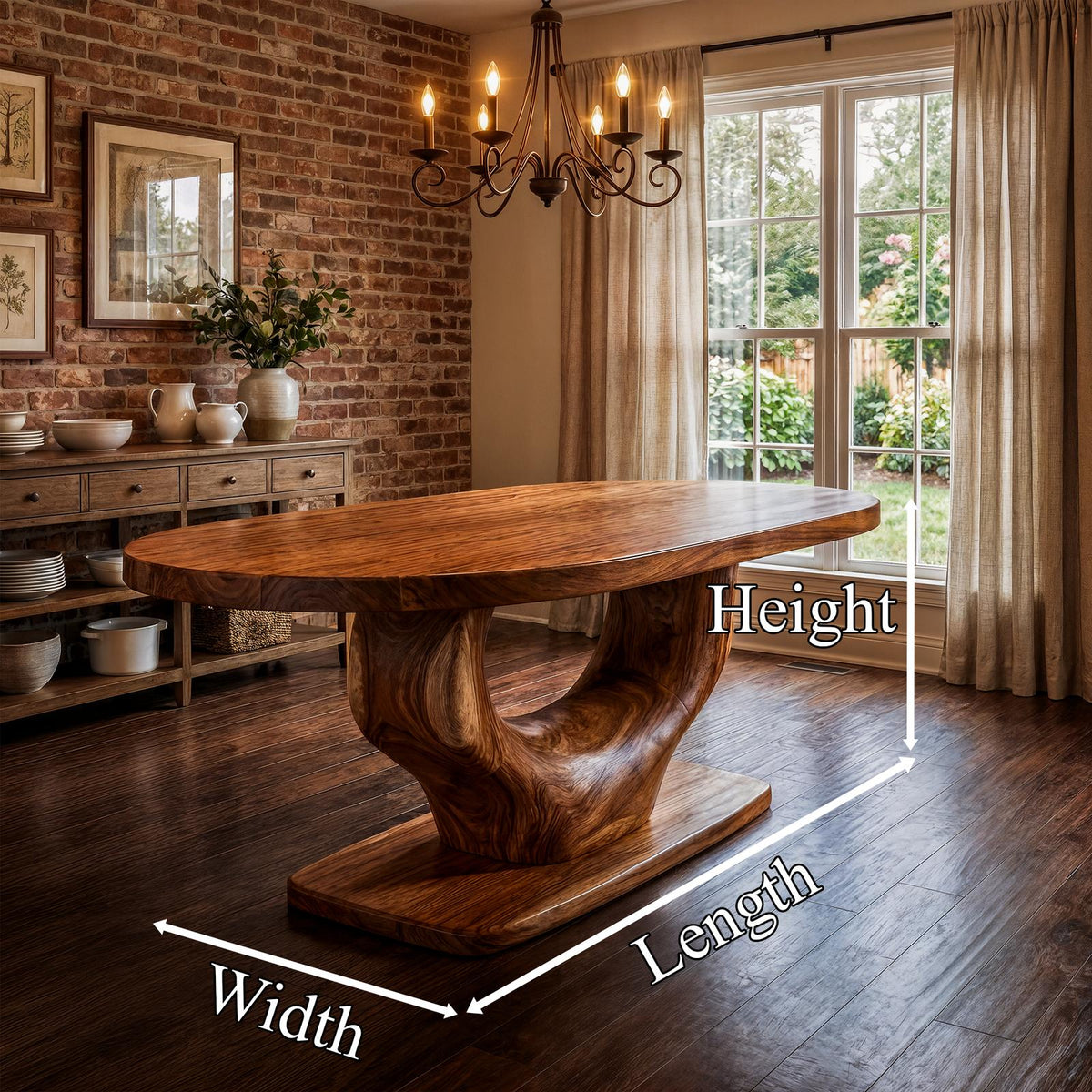 Spry Interior Rustic Curved Base Dining Table, Handcrafted Solid Wood Kitchen & Dining Room Wooden Trestle Table, SINLKIDT167