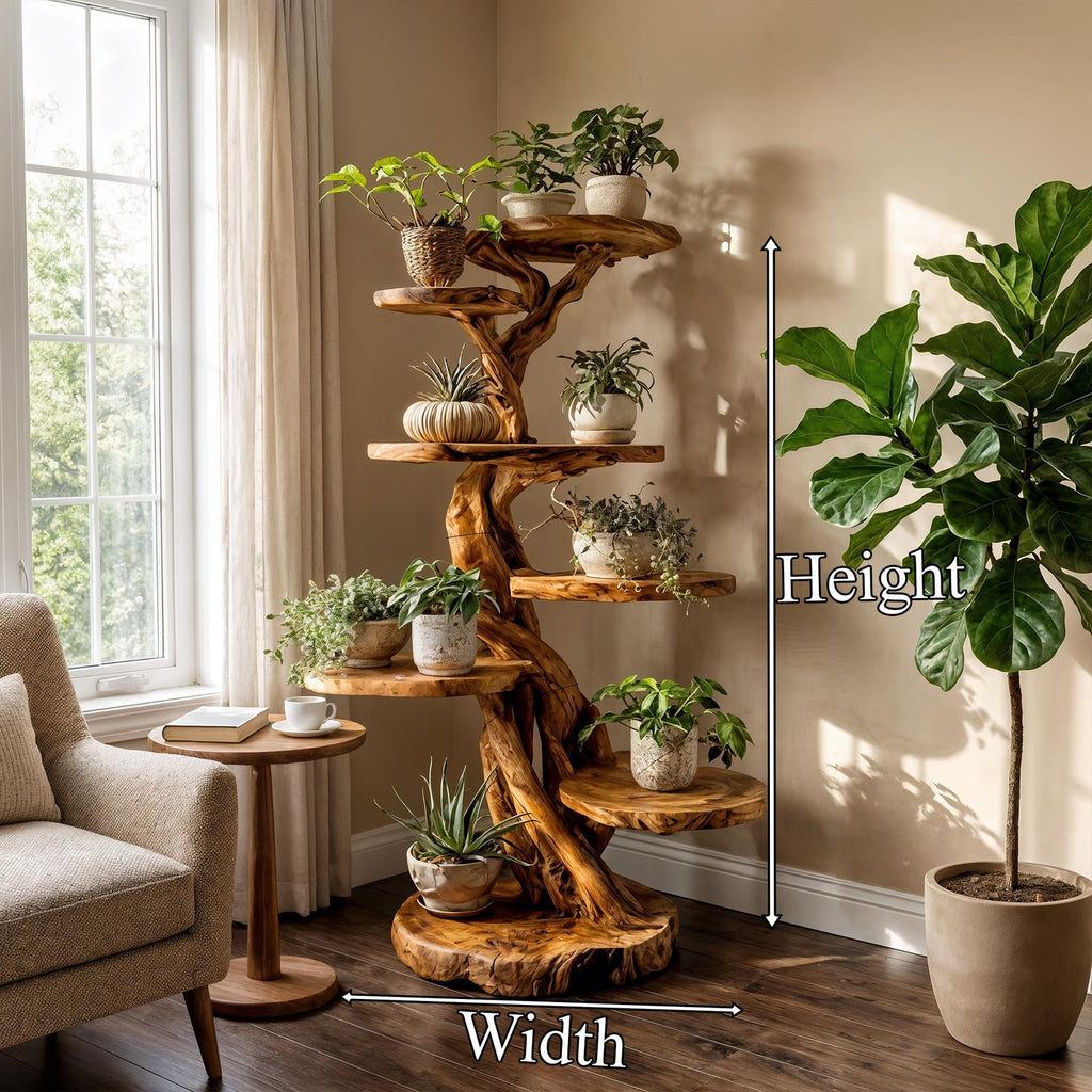 Rustic Tree Plant Shelf Natural Interior Design Home Decor