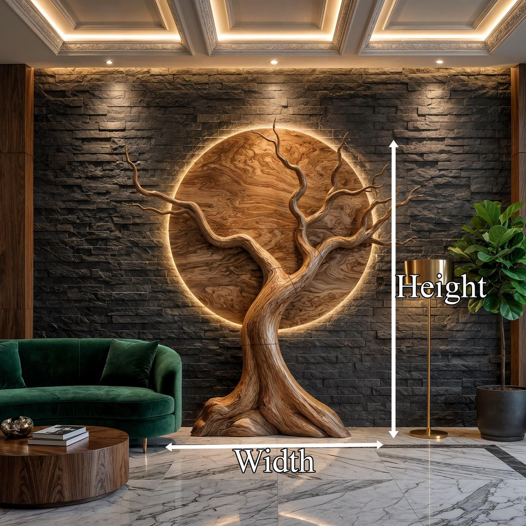 Organic Modern Tree Wall Art, 3D Sculptural Wooden Branch Statement Decor for Living Room