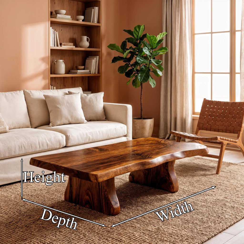 Spry Interior Sculptural Curved Coffee Table, Solid Wood Minimal Flow Center Table, Modern Living Room Accent Furniture, SINLKICF342