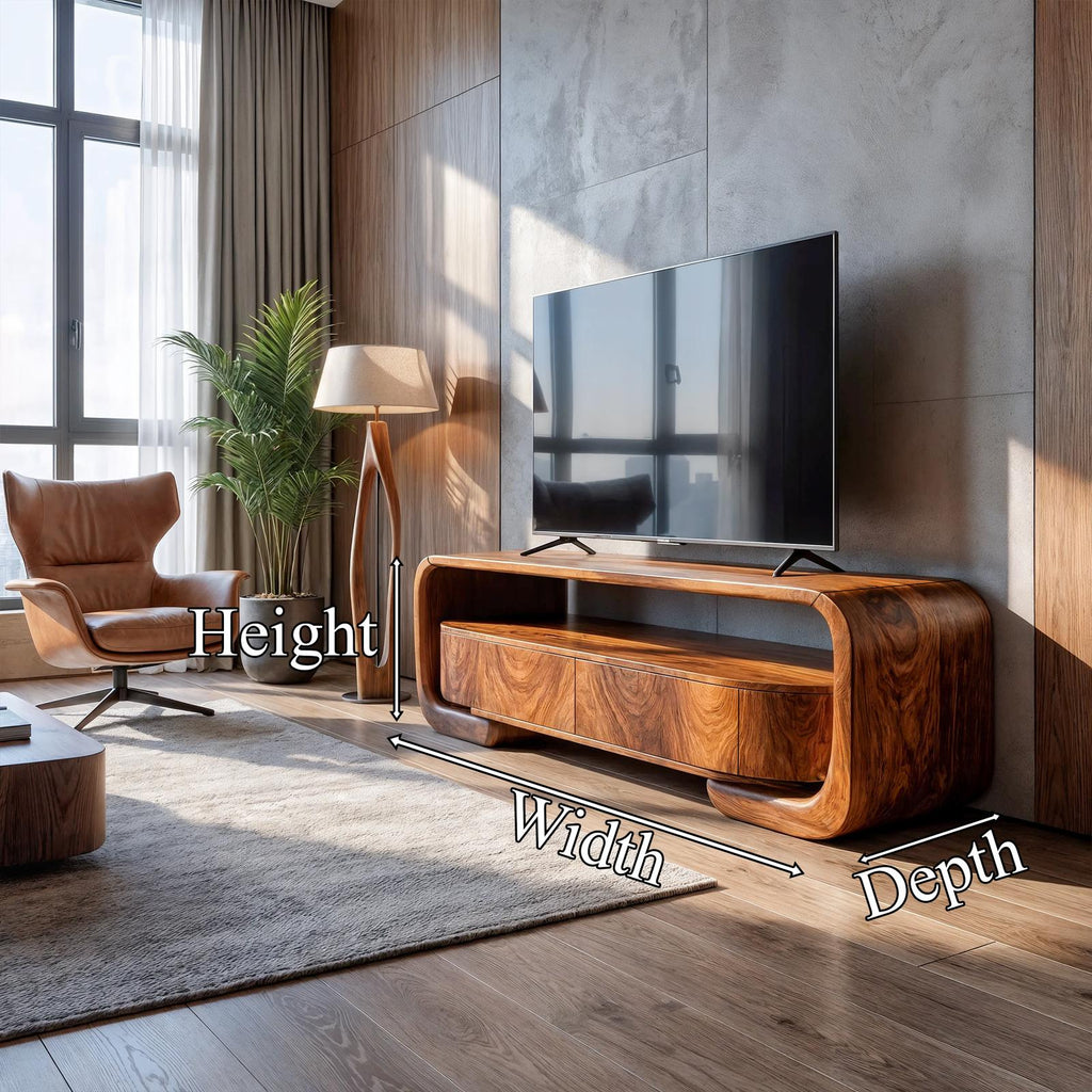 Organic Entertainment Center With Sculptural Live Edge Design For Living Room And Media Room