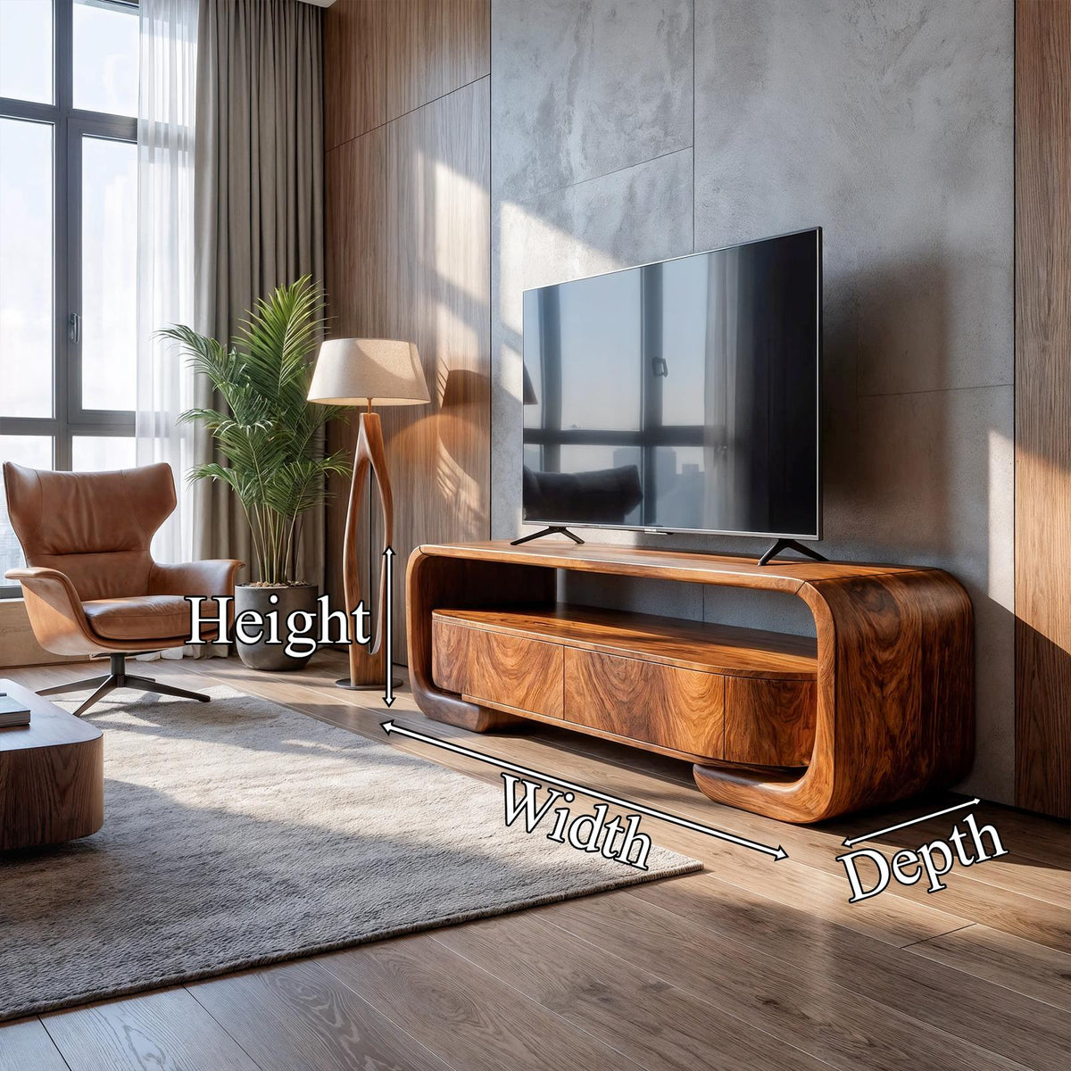 Organic Entertainment Center With Sculptural Live Edge Design For Living Room And Media Room