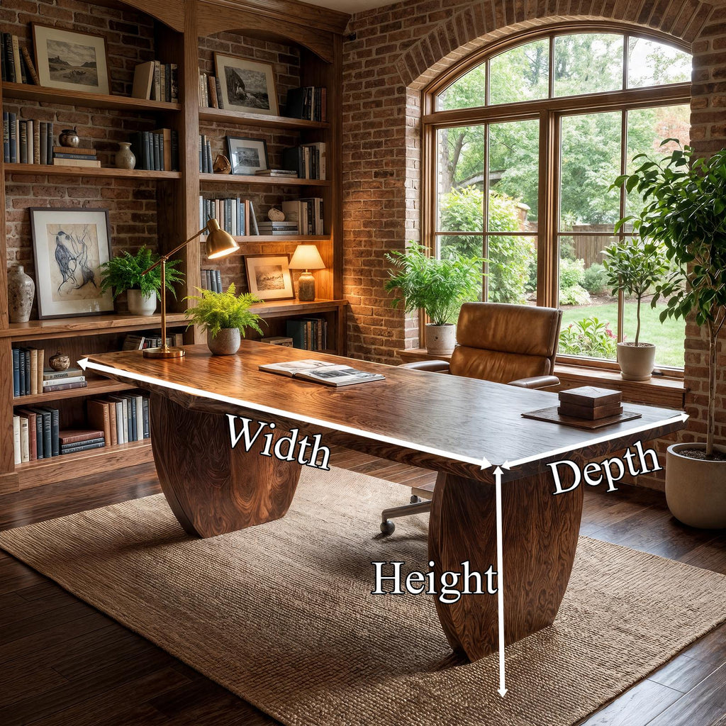 Organic Wooden Executive Desk, Large Handcrafted Writing Table for Home Office Study Room