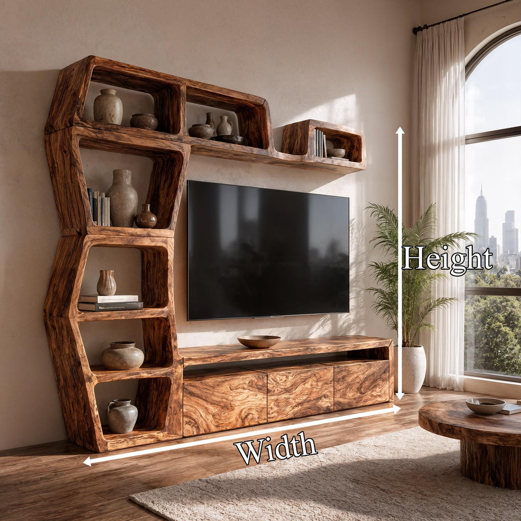 Contemporary Wooden Entertainment Center with Integrated Display Shelves & TV Console Table for Living Room