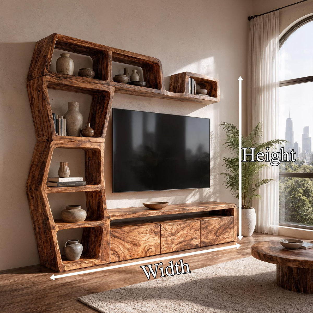 Contemporary Wooden Entertainment Center with Integrated Display Shelves & TV Console Table for Living Room