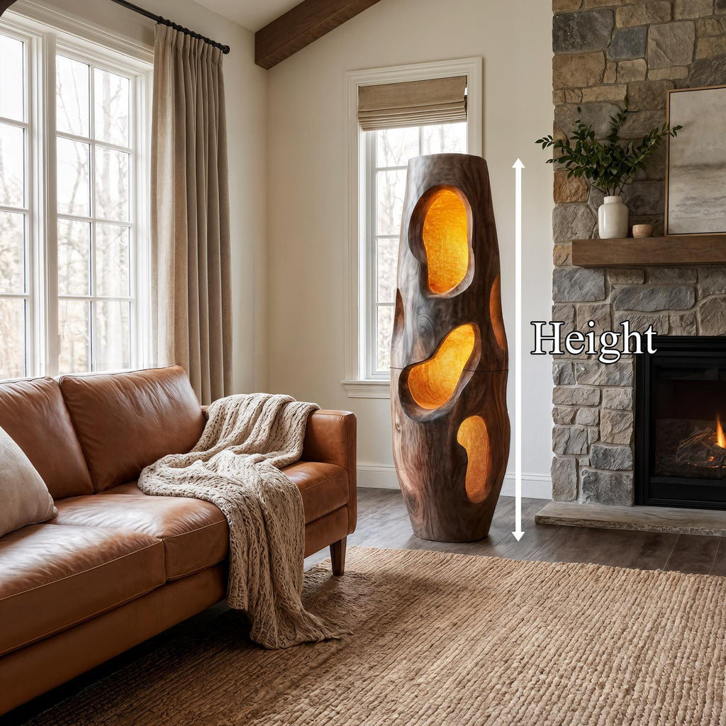 Sculptural Floor Lamp, Natural Driftwood Form Tall Standing Light for Living Room & Bedroom