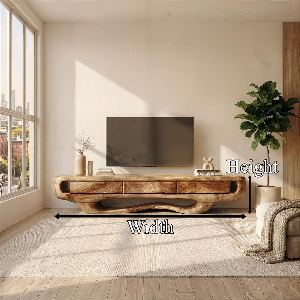 Rustic TV Cabinet, Solid Wood Low Profile Media Console, Entertainment Center TV Stand for Living Room