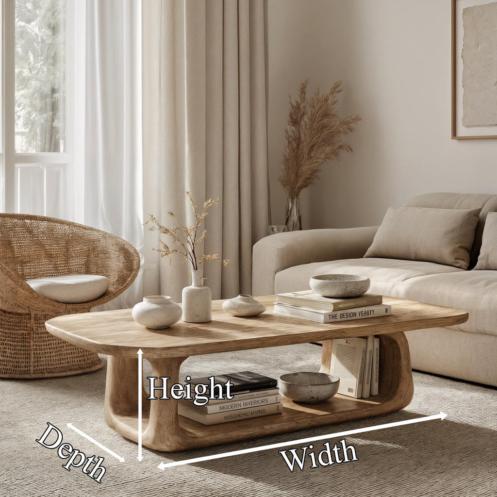 Organic Coffee Table With Sculptural Rounded Base For Living Room SINLKICF414
