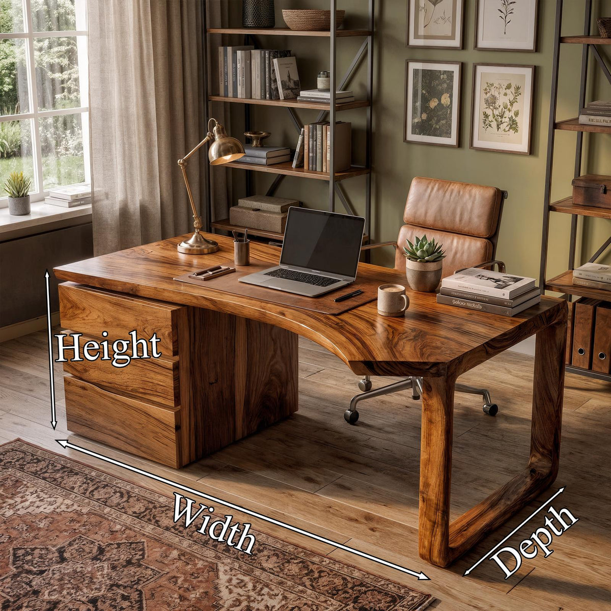 Mid Century Office Desk, Solid Wood Executive Computer Desk for Home Office & Workspace