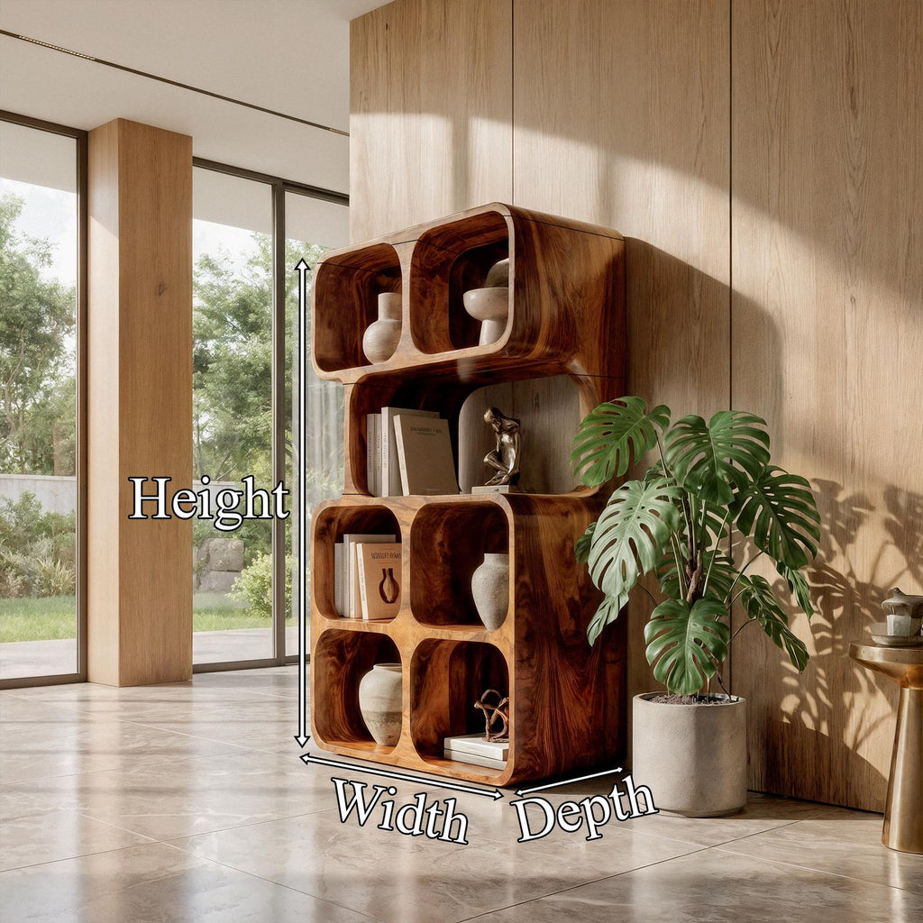 Statement Leaning Bookshelf Handcrafted Organic Wood Design For Modern Home