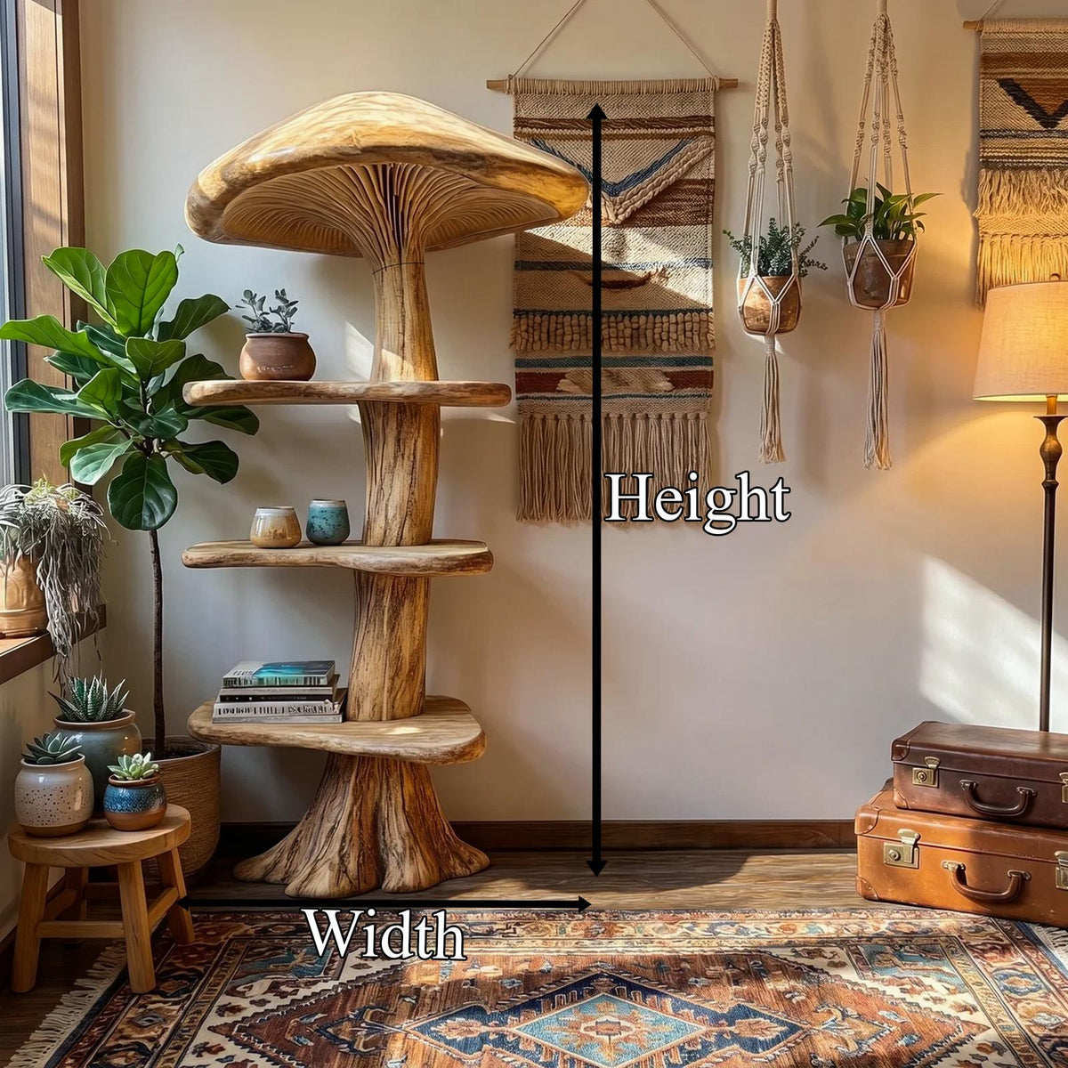 Organic Mushroom Bookshelf with Handcrafted Solid Wood Shelves, Whimsical Bookcase & Storage Unit for Living Room