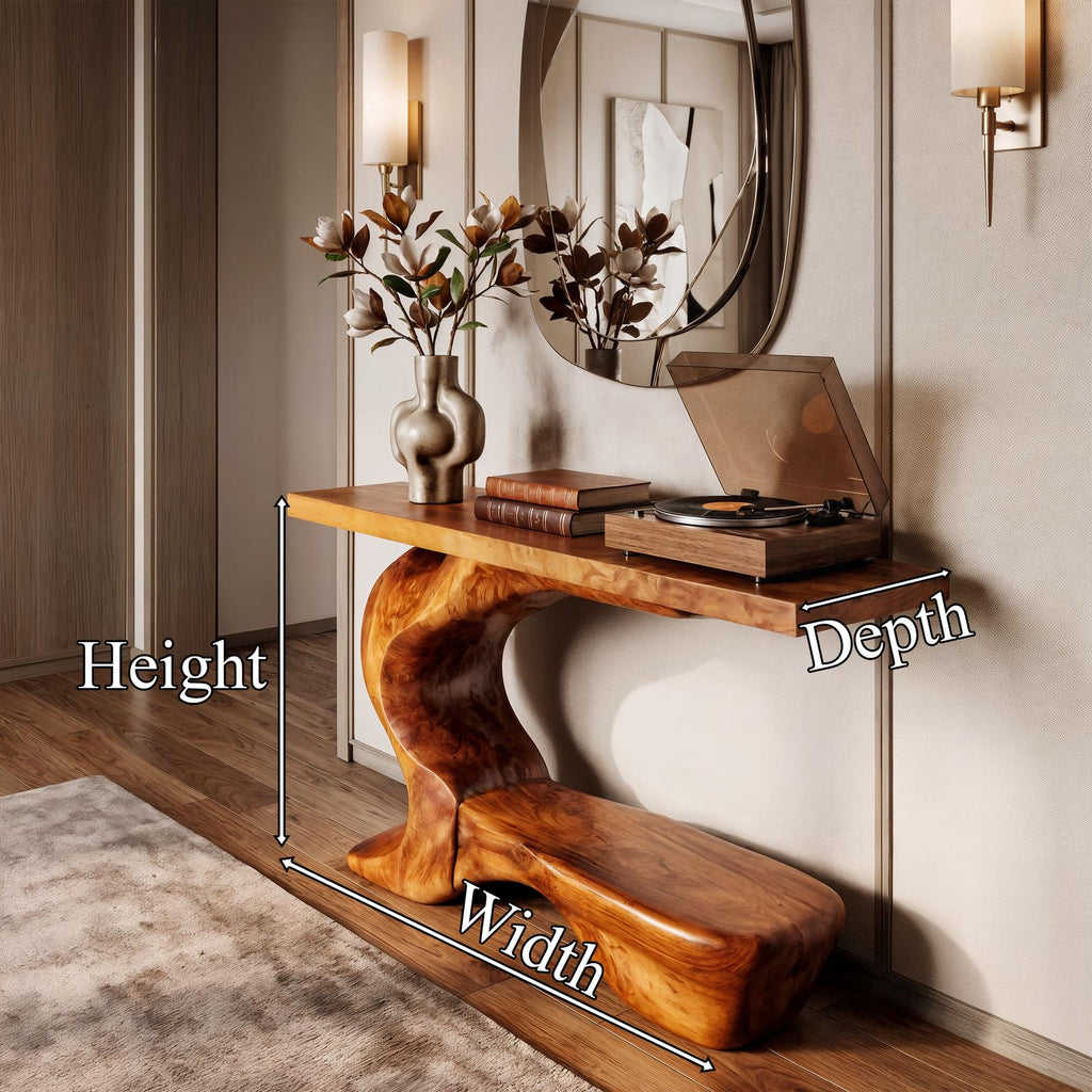 Rustic Sculptural Console Table With Curved Base For Entryway