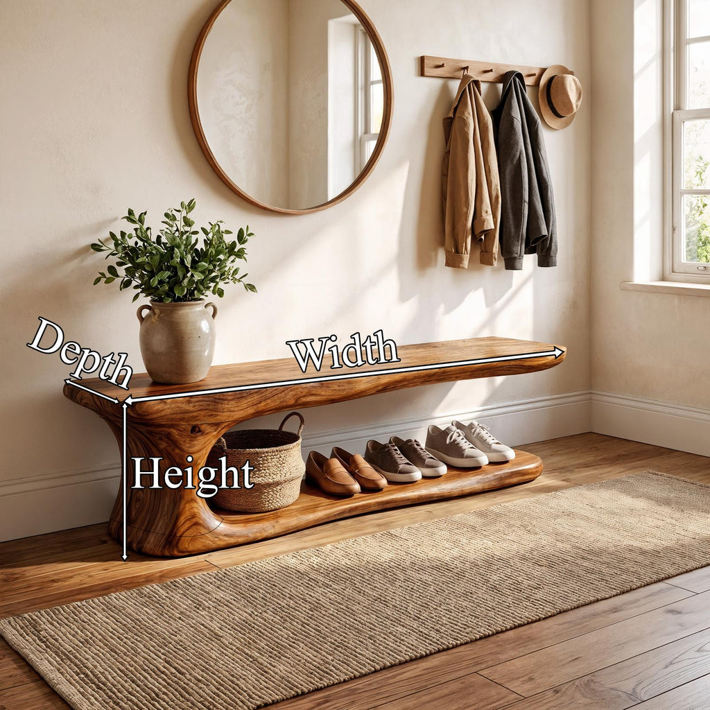 Rustic Natural Edge Wooden Shoe Bench Entry Hall