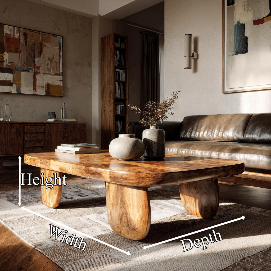 Minimal Coffee Table With Organic Pedestal Base For Living Room