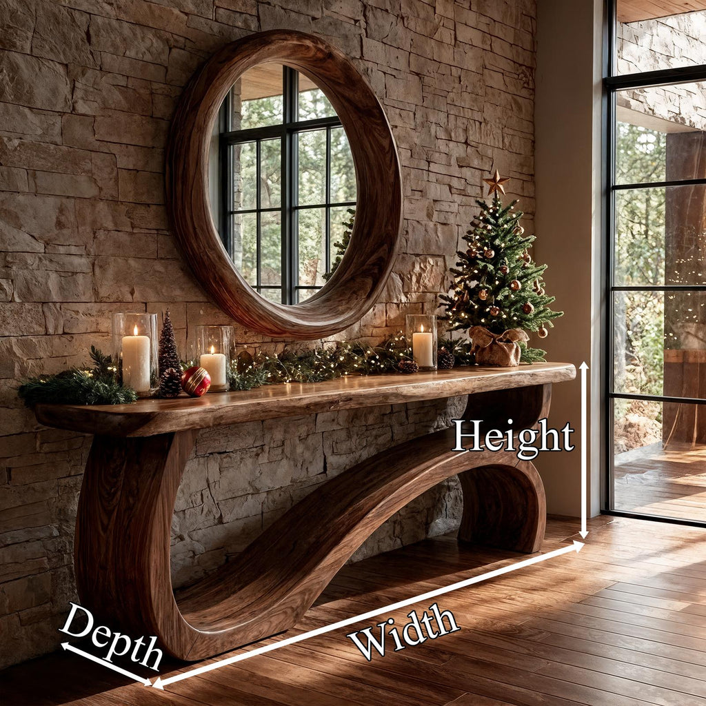 Modern Console Table Table With Sculptural Open Wood Base For Living Room