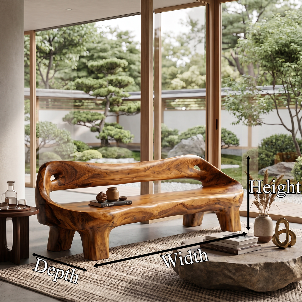Organic Sculptural Sofa Frame, Curved Solid Wood Couch Frame & Daybed for Living Room