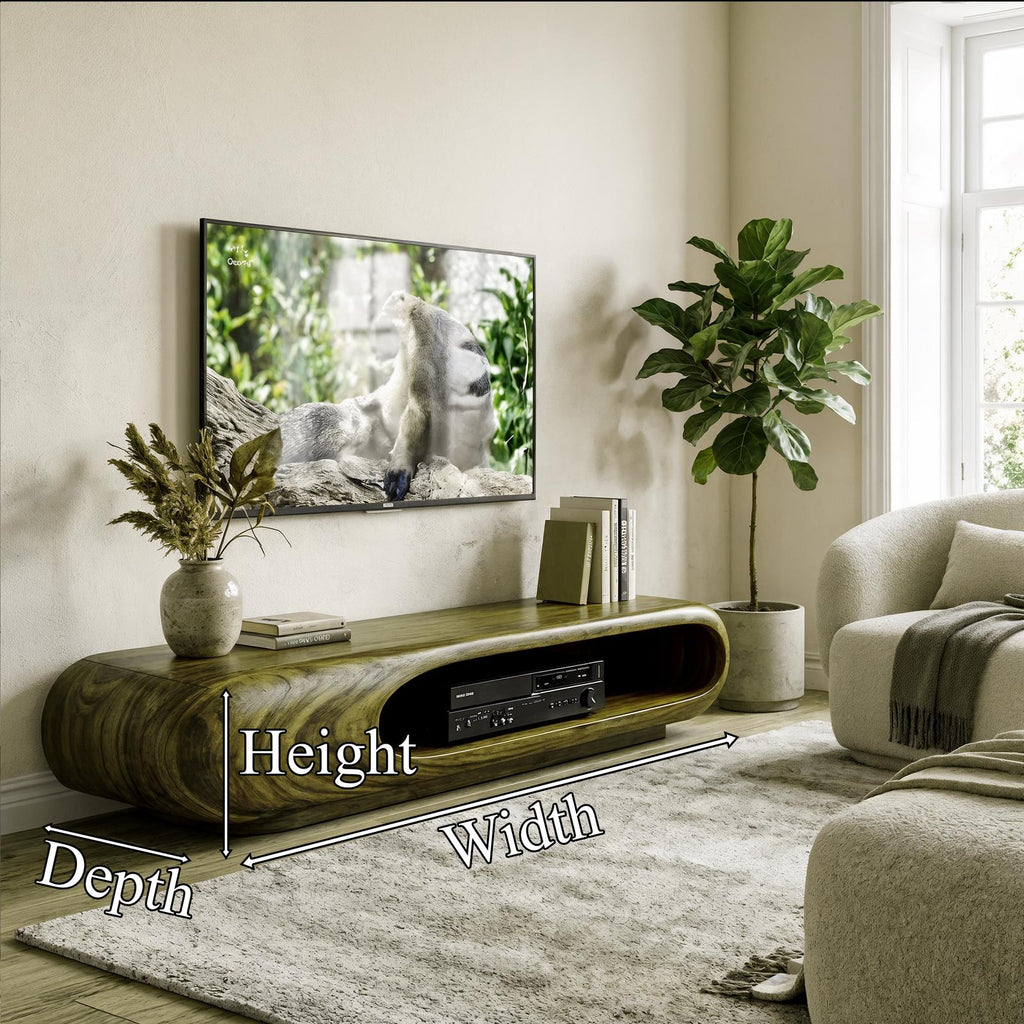 Sculptural Wood TV Stand Entertainment Unit Living Room