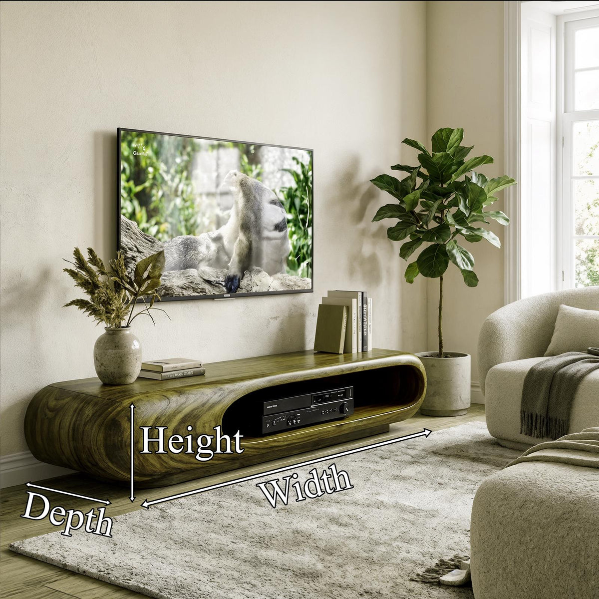Sculptural Wood TV Stand Entertainment Unit Living Room