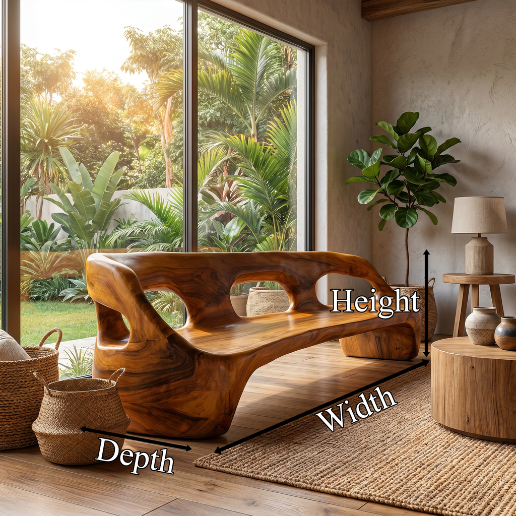 Contemporary Sculptural Sofa Frame, Curved Solid Wood Couch Frame for Modern Living Room Decor