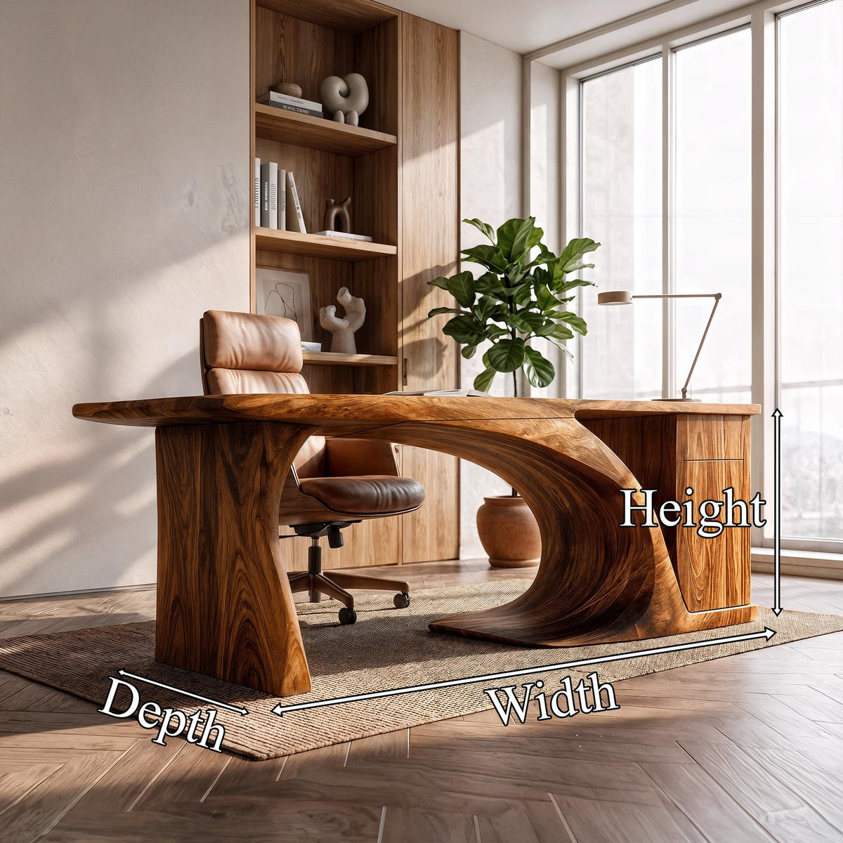 Modern Sculptural Desk With Curved Base And Storage For Home Office