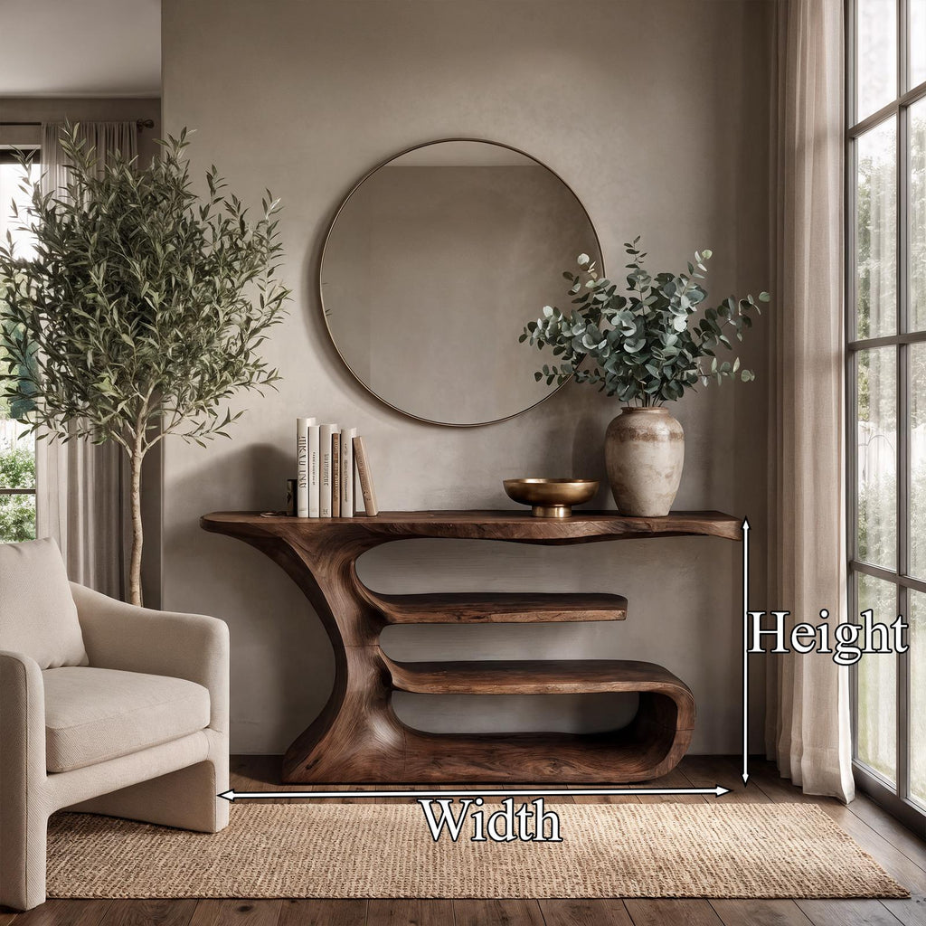 Sculptural Console Table, Solid Wood Artistic Accent Sofa Table for Elegant Living Room & Foyer