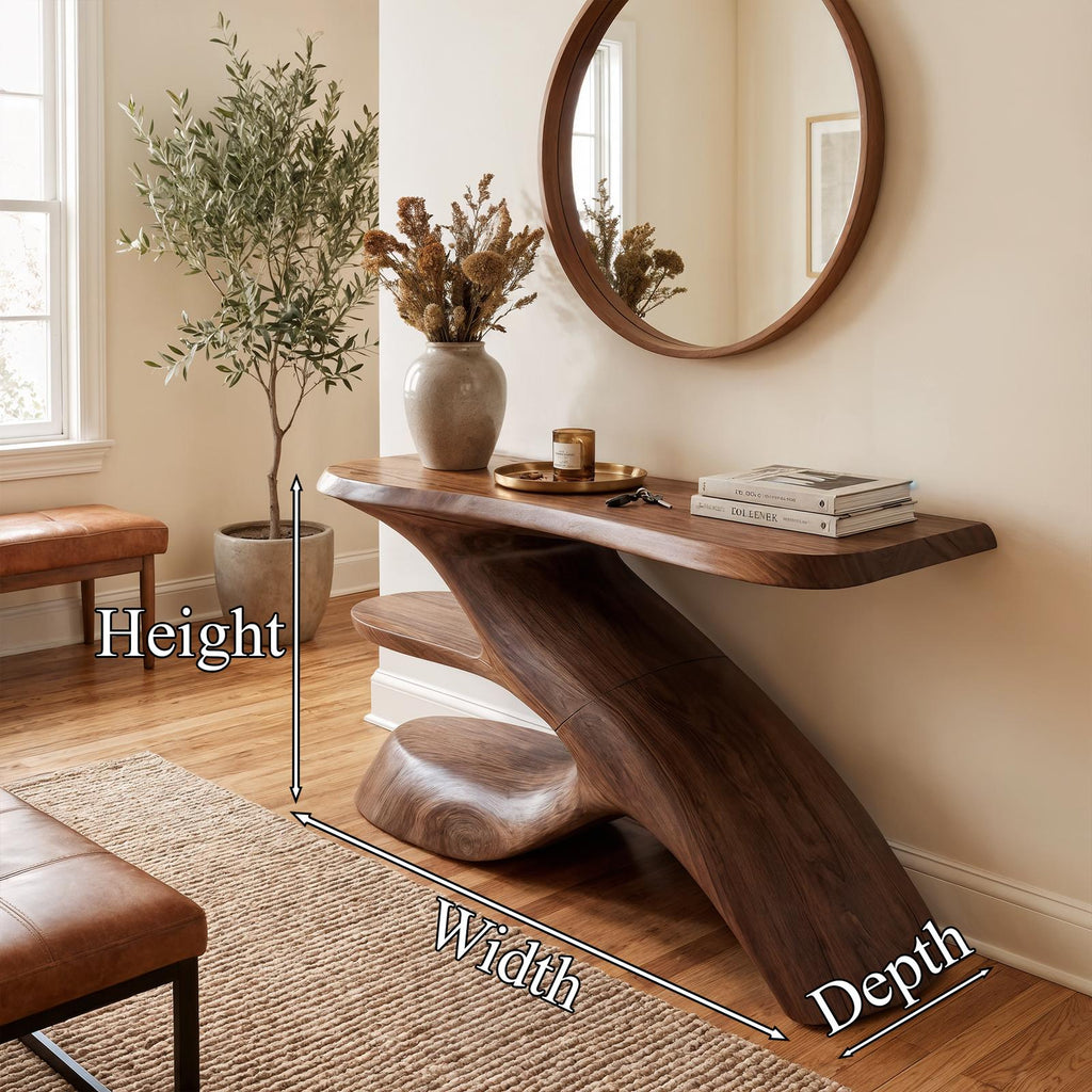 Rustic Console Table, Natural Solid Wood Entryway Sofa Table for Living Room & Hallway