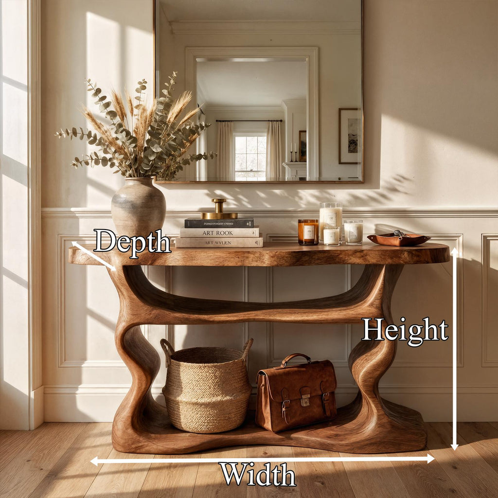 Scandinavian Console Table, Solid Wood Mid-Century Modern Sofa Table for Living Room & Entryway