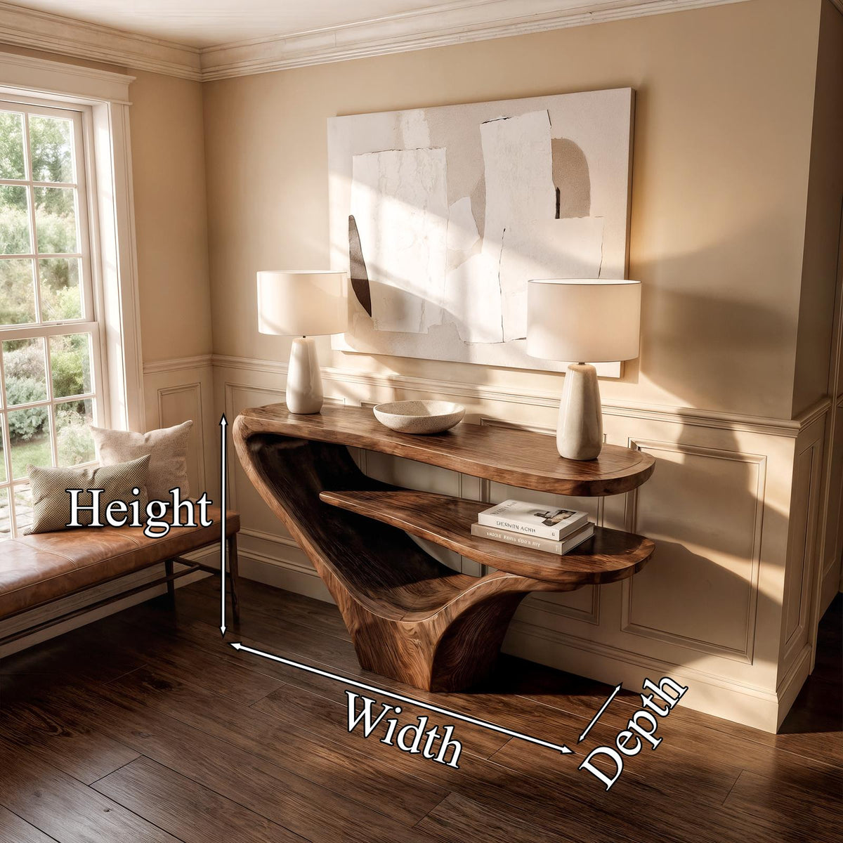 Rustic Modern Console Table, Solid Wood Narrow Entryway Sofa Table for Living Room & Foyer