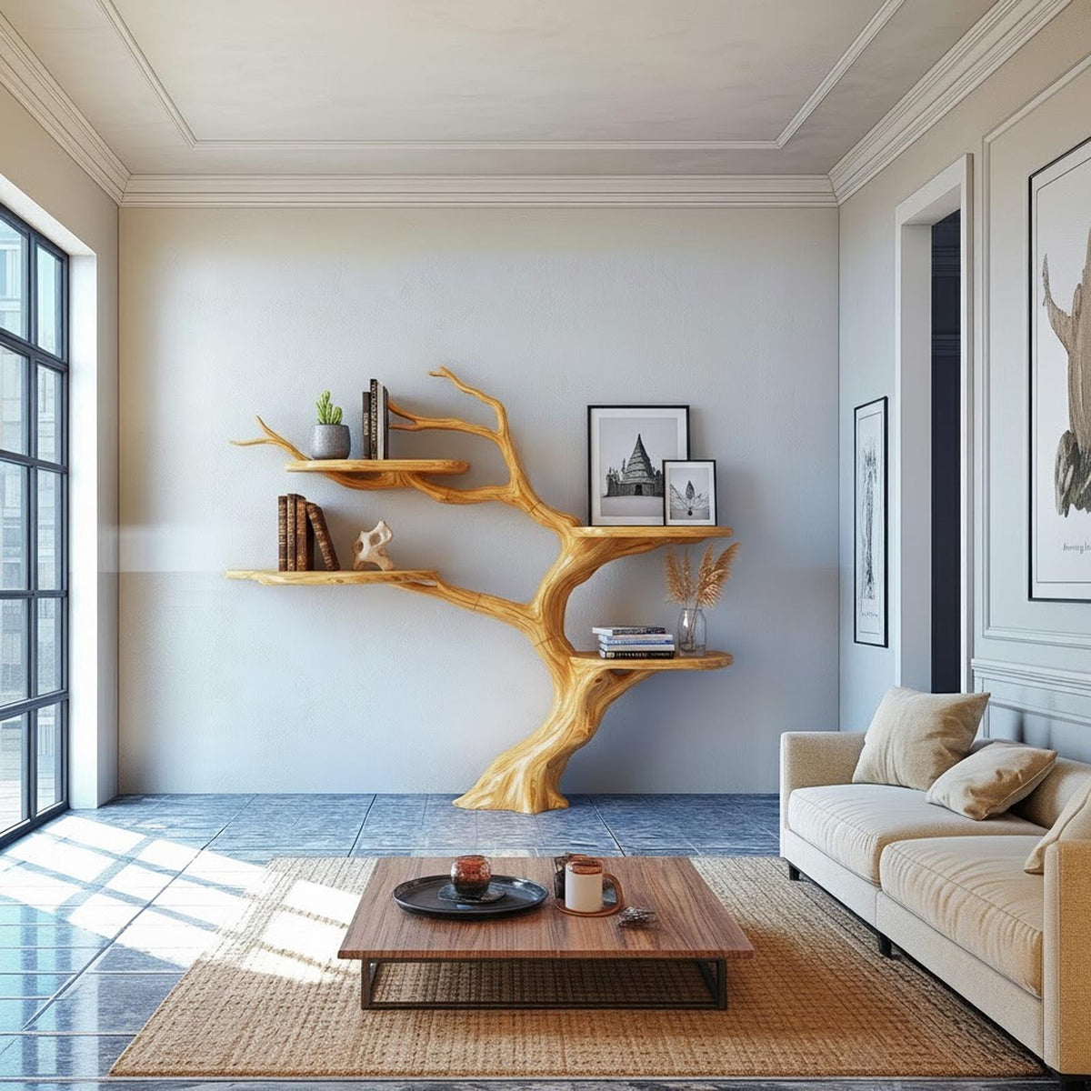 Rustic Organic Tree Bookshelf Living Room Or Bedroom