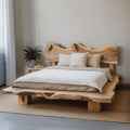 Solid Monkeypod Wood Bed Frame With Organic Headboard For Bedroom