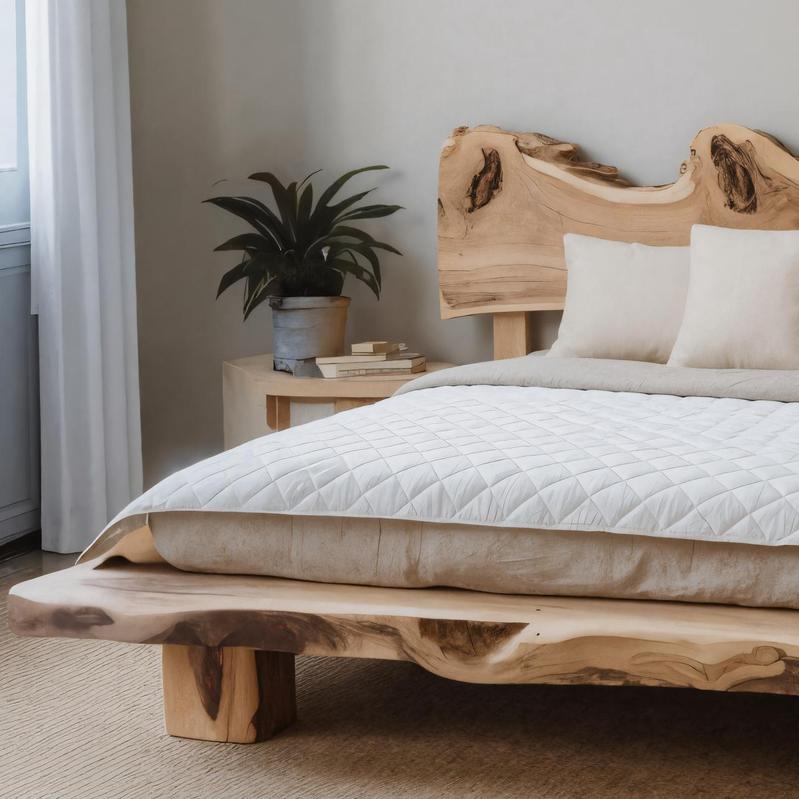 Solid Monkeypod Wood Bed Frame With Organic Headboard For Bedroom